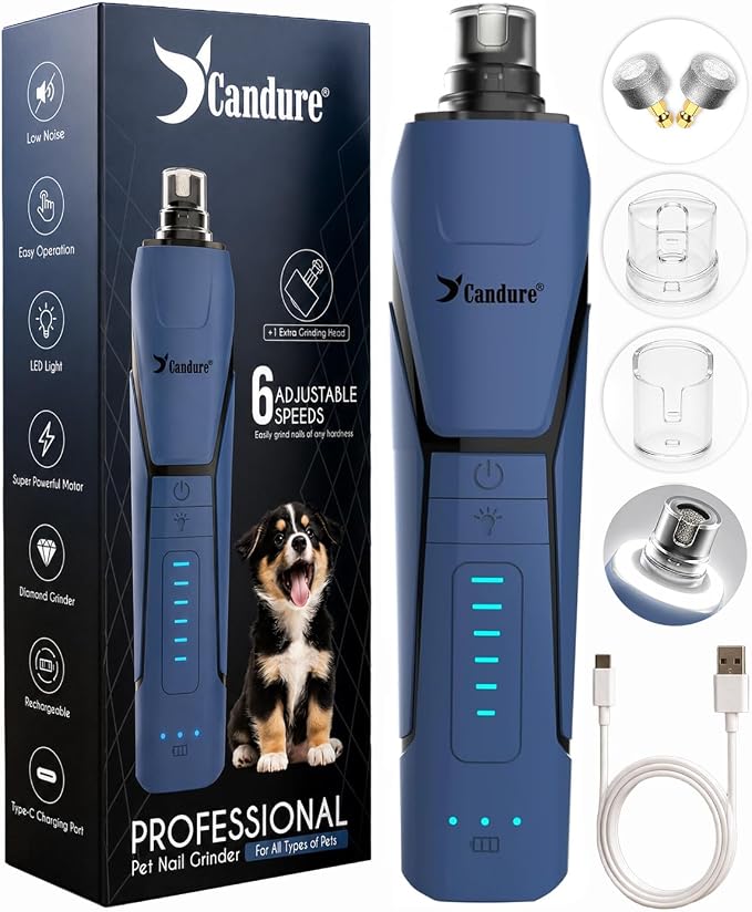 Candure Whisper Quiet Dog Nail Grinder with 360 Degree LED