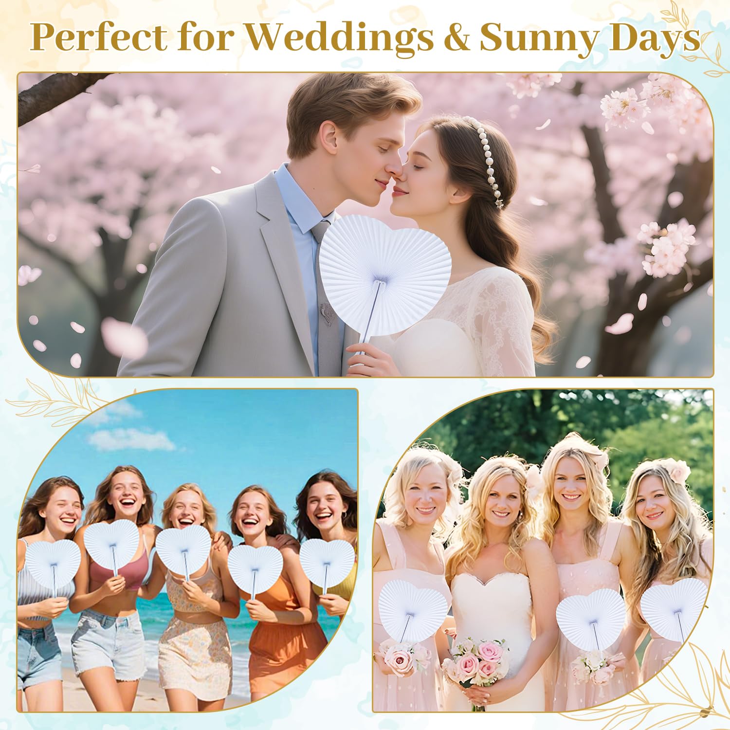 iZoeL Hand Fan Folding 60 Pezzi Ventagli Pieghevoli Bianchi Ventaglio Pieghevole Forma Cuore Ventaglio Matrimonio Maniglia Plastica per Regali Gli Invitati Bomboniera Ospiti Baby Shower Ventagli