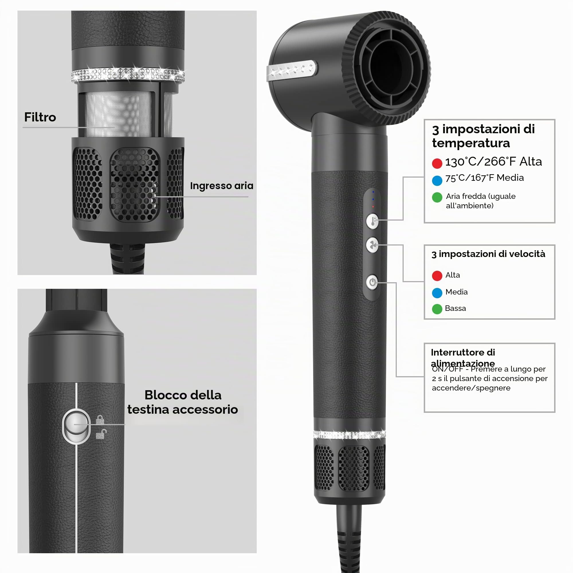 Asciugacapelli Air Styler 7 IN 1, 2024 NEW 110000 GIRI/MIN Asciugacapelli Multifunzione Con Spazzola Lisciante, Ferro Arricciacapelli ad aria Calda, Styling Arricciatura Raddrizzamento