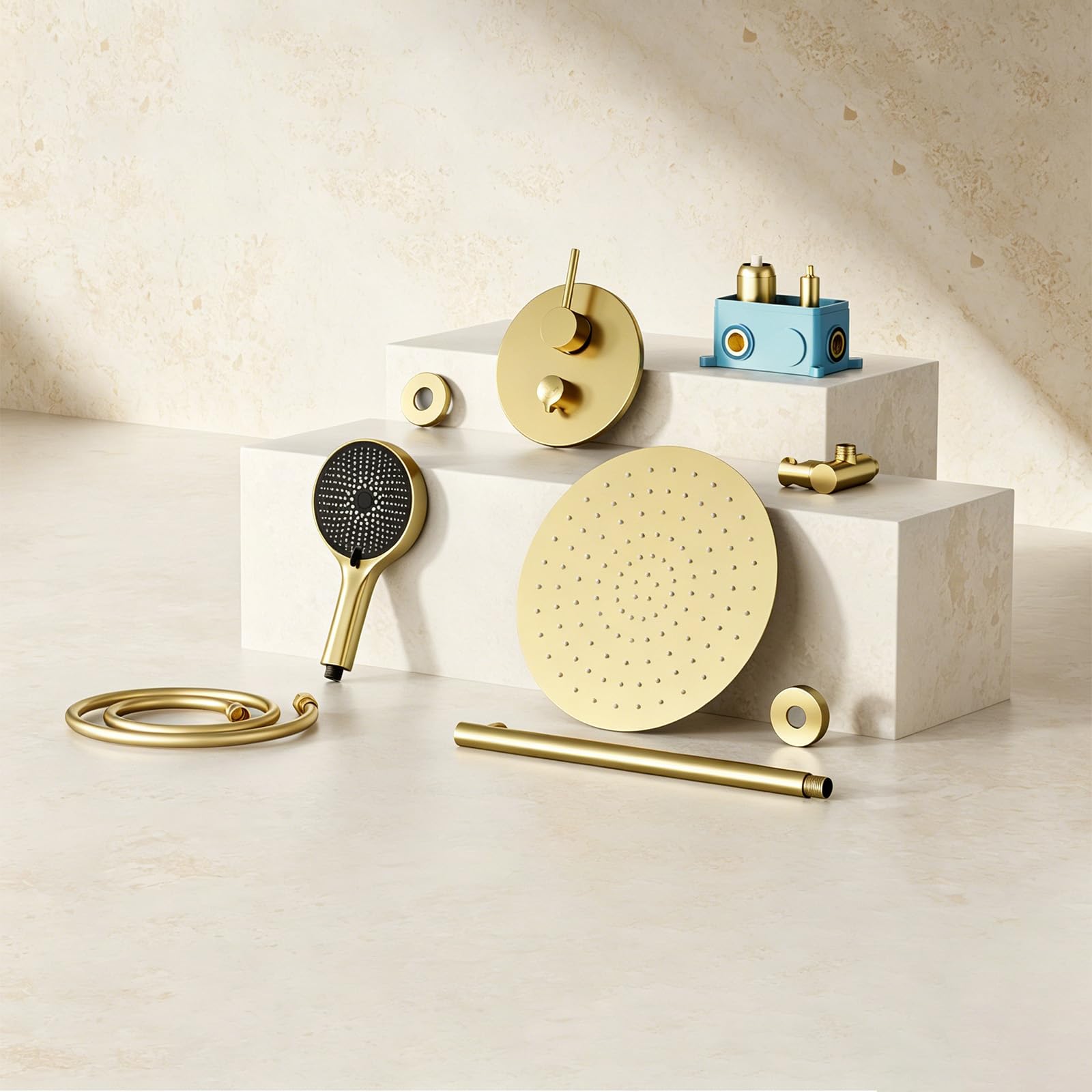 Columna Ducha Empotrada Duchas de Baño Dorada con Alcachofa Superior Grande de 40 cm, Sistema Ducha Empotrado con Rociador de Ducha 3 Modos, Oro Duchas de Baño Columna de Latón