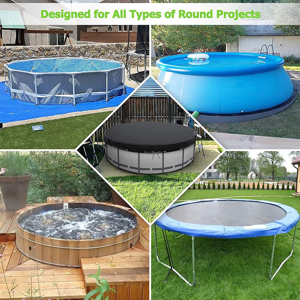 Bache Spa Gonflable Ronde, Couverture Piscine Hivernage Hors Sol, Salon de Jardin Imperméable 215x70cm Black