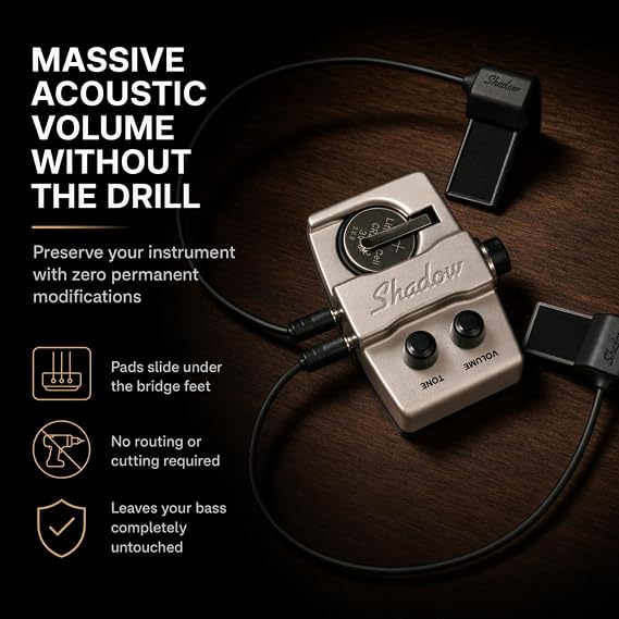 Shadow Nanoflex Active Double Bass Pickup System with Volume & Tone Control, Upright Bass Pickup with Dual Nanoflex Pads & Active Preamp