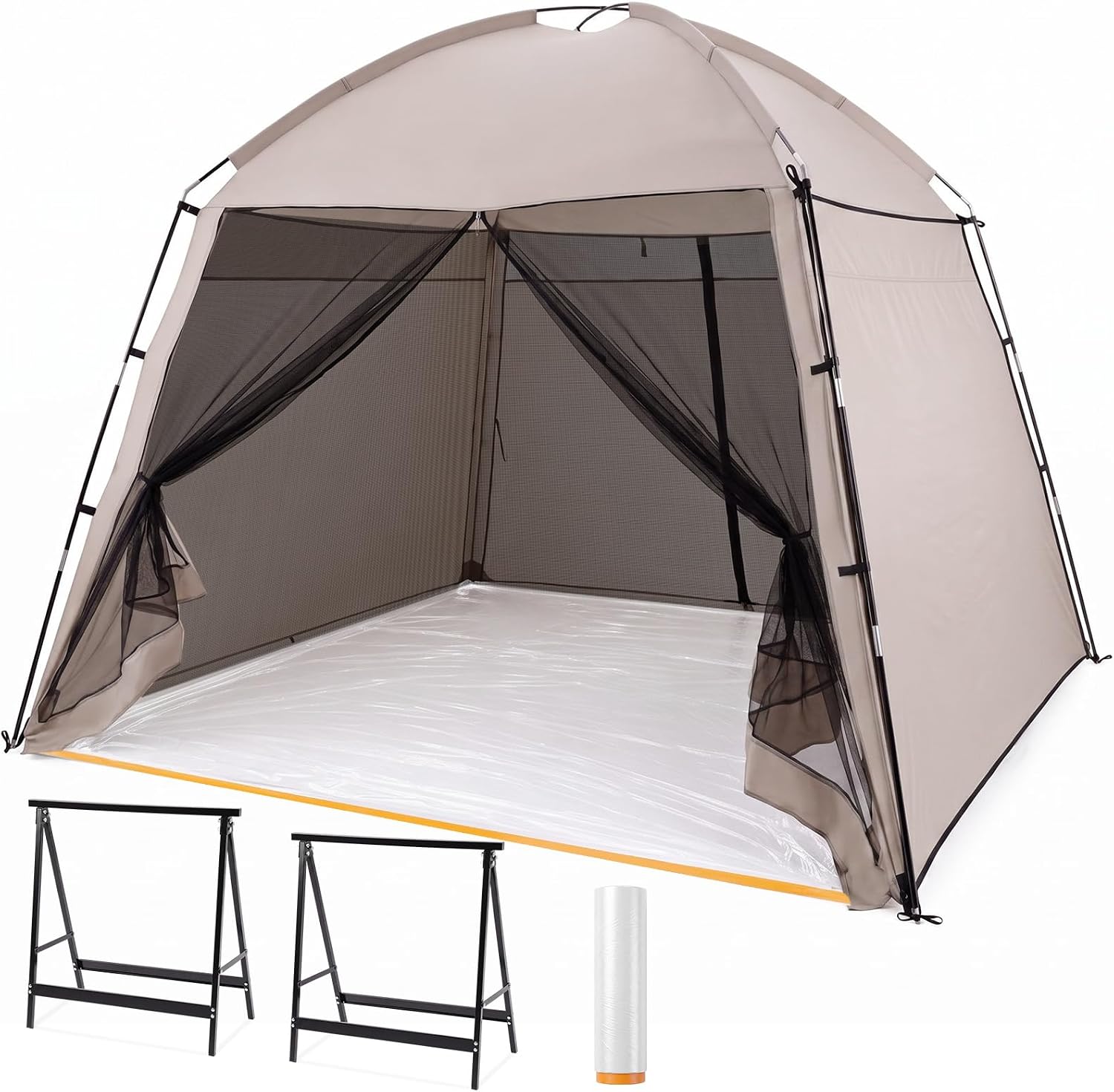 Portable Paint Booth Tent with 2 Saw Horses 10.8 x 10.8 x 7.9 ft