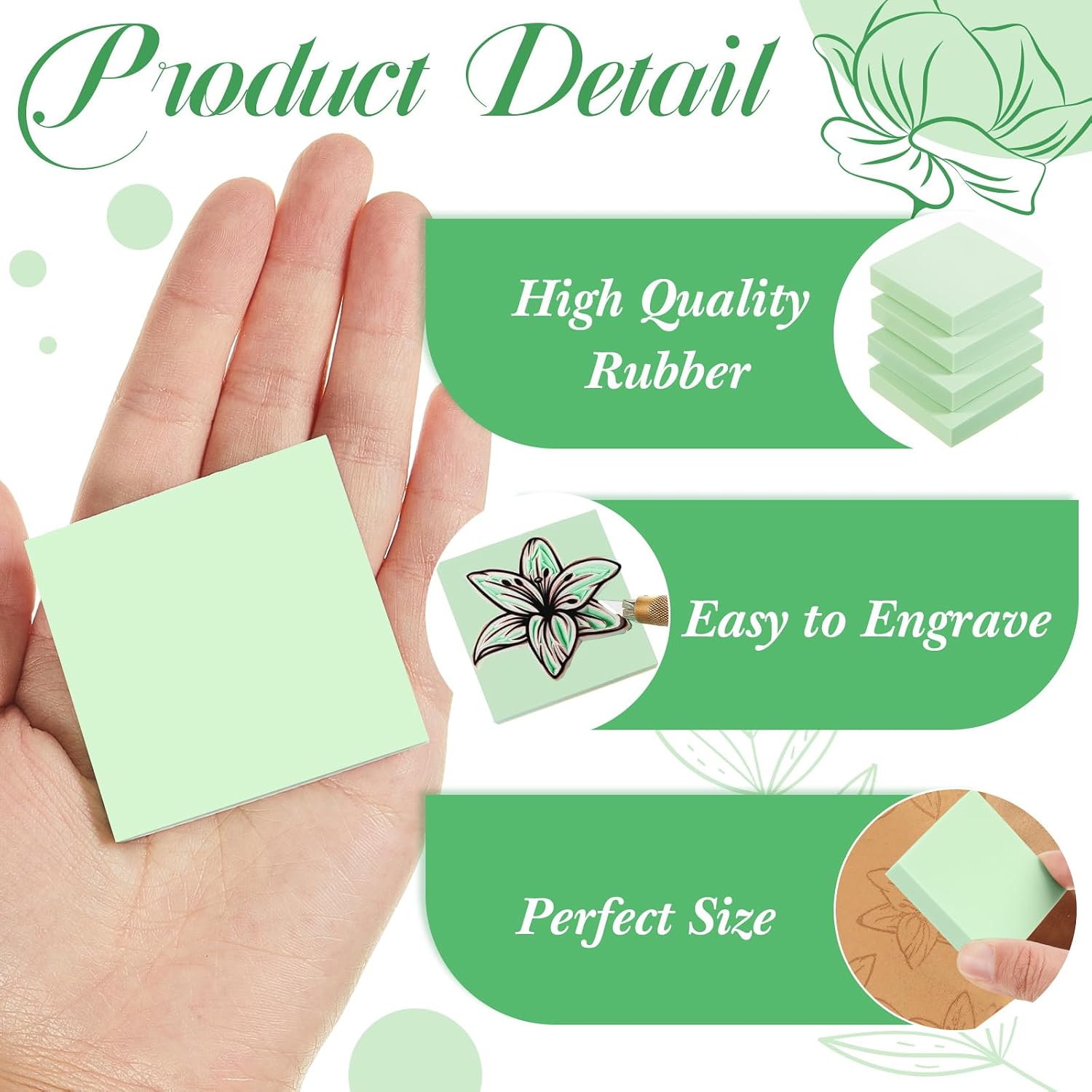 Frienda 24 Pcs 2" x 2" Rubber Carving Block Printmaking Stamp, Mint Green image 3