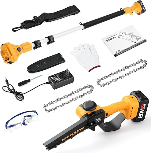 Miniatura 8 de Sierra de poste inalámbrica 2 en 1, mini motosierra sin escobillas con poste, sierras de poste alimentadas por batería de 20 V 4.0 Ah para recortar