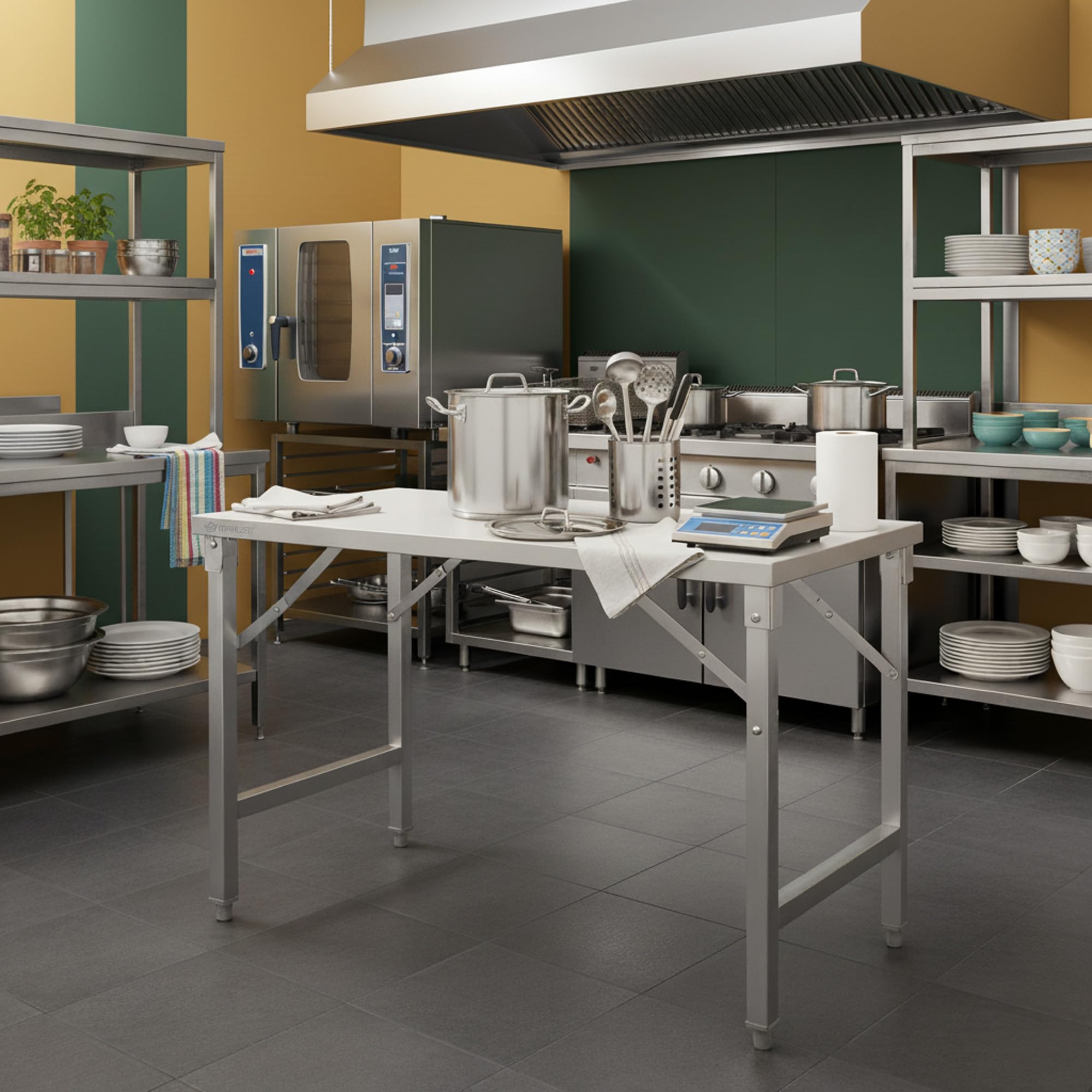 Mahlzeit stół roboczy ze stali nierdzewnej, 120 x 60 x 80 cm, stół roboczy, stół kuchenny, składany, srebrny