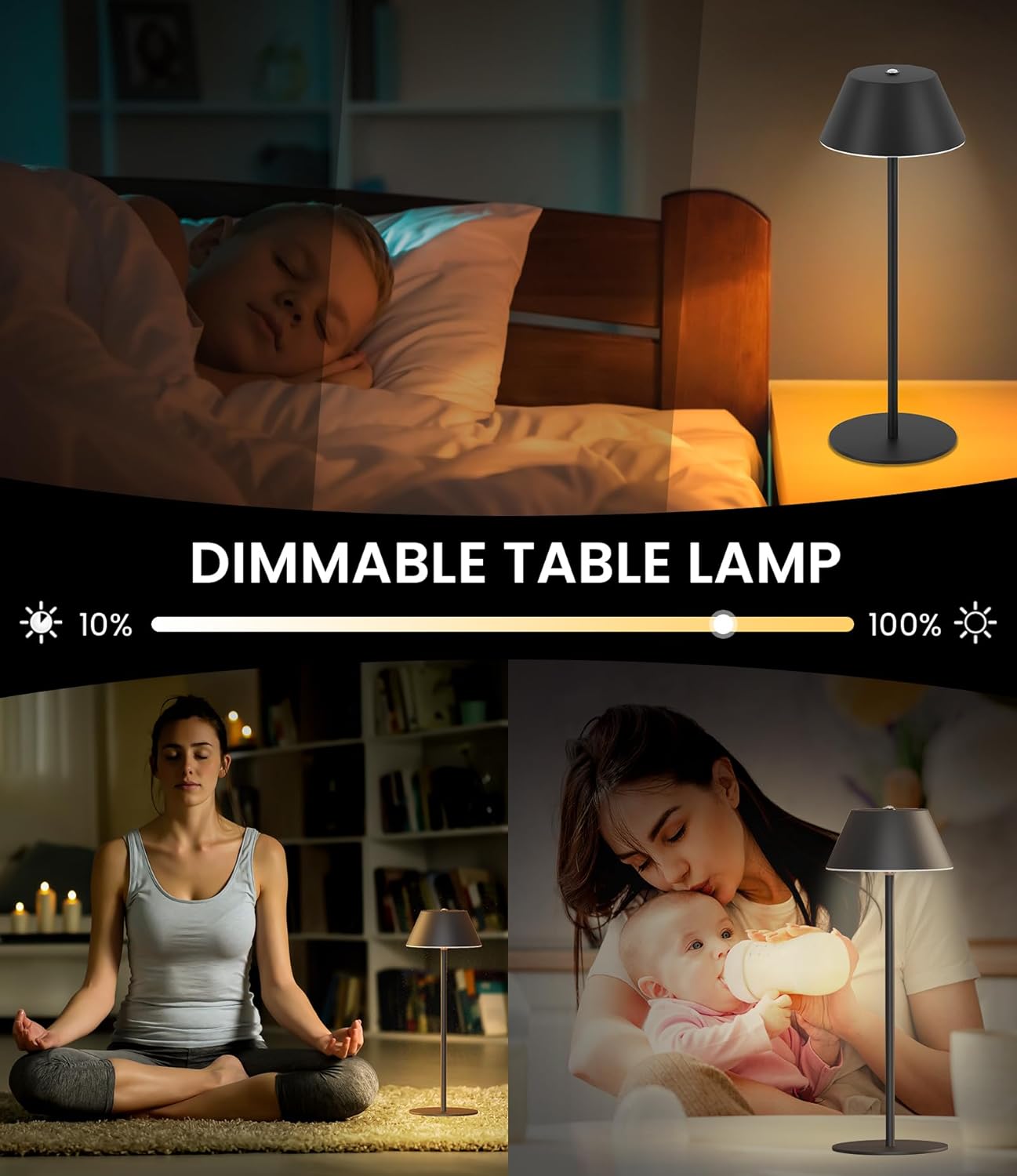 LOFTEK Cordless Table Lamps, Rechargeable Table Lamp, Up to 55 Hrs Ultra-Long Battery Life, Eye-Friendly, Touch Dimming, Portable Wireless Ambient Lighting (Pure Black, 1pack)