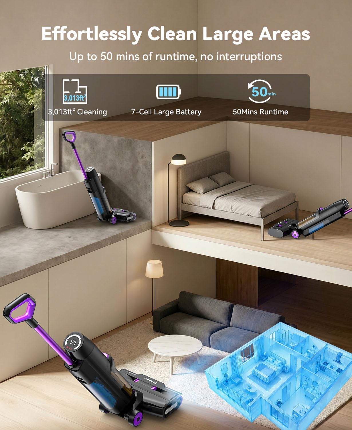 Wet Dry Vacuum Cleaner 20,000Pa,50Mins Runtime Cleaning Area 3013ft²,Cordless Vacuum Cleaner, Cordless Vacuum and Mop All in One,Self-Cleaning for Hard Floors Sticky Messes and Pet Hair H15Set ‼️has stains and dust‼️and may come with missing pieces ‼️