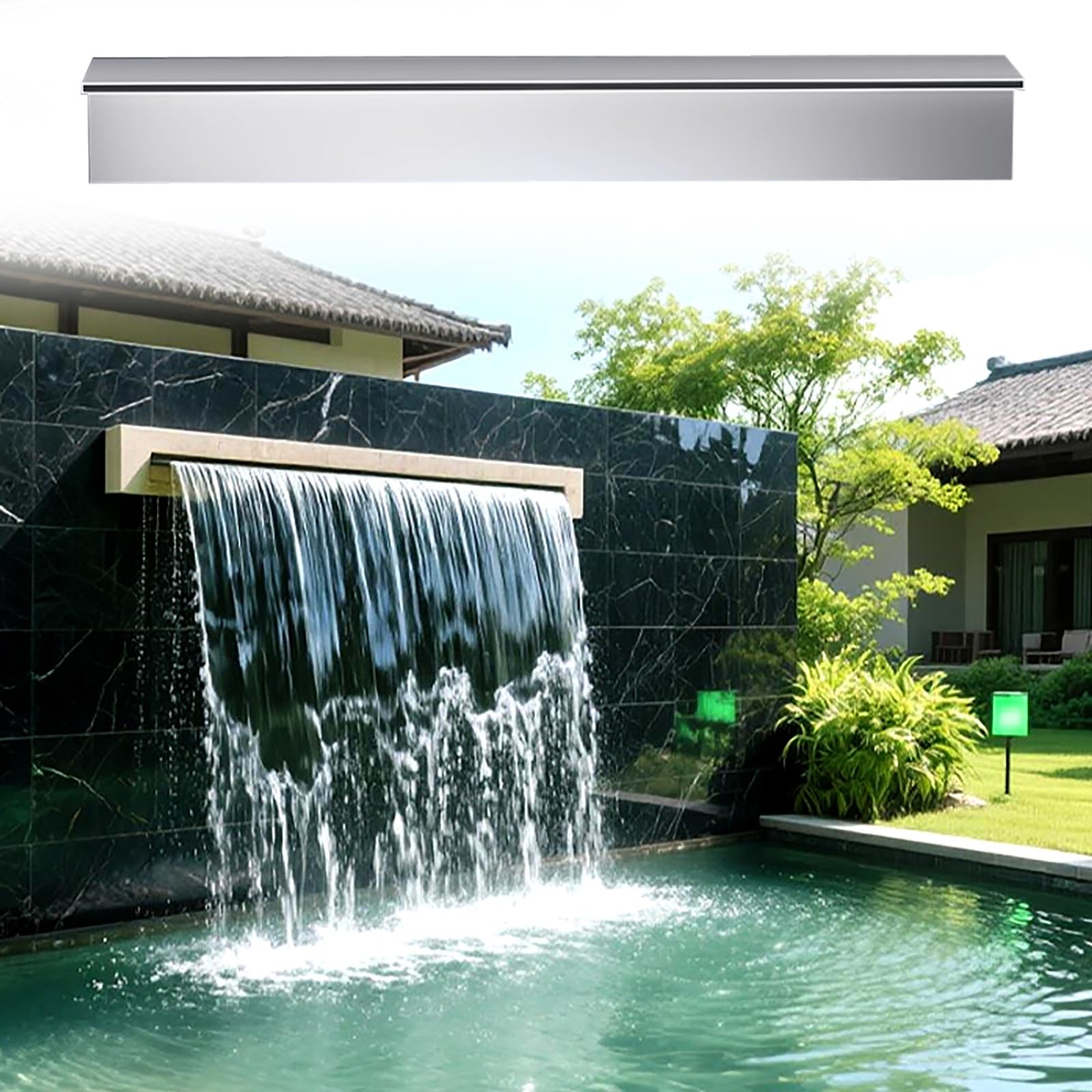 Generico Kit Cascata per laghetto di Grandi Dimensioni - Fontana Argentata da 35,5 cm (14 Pollici) per Esterni/Interni, Spa, Patio e terrazzo con Sistema di troppopieno