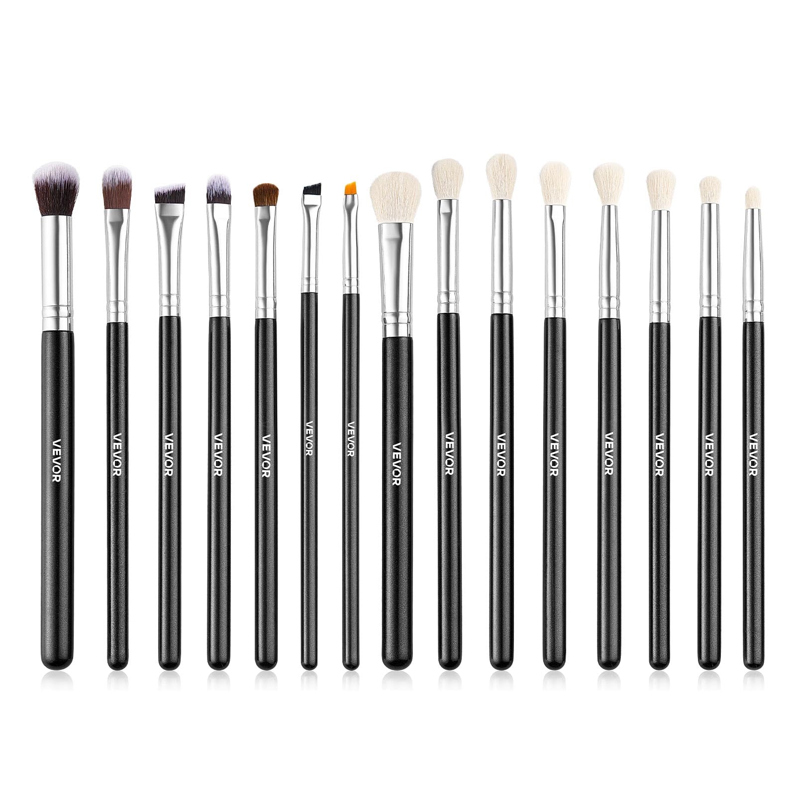 VEVOR Pinceaux Maquillage 15 PCS Pinceau Maquillage Professionnel pour Fond de Teint, Fard à Paupières, avec Poils Synthétiques Doux, Manche Ergonomique en Bois, Virole en Aluminium, pour Visage, Yeux