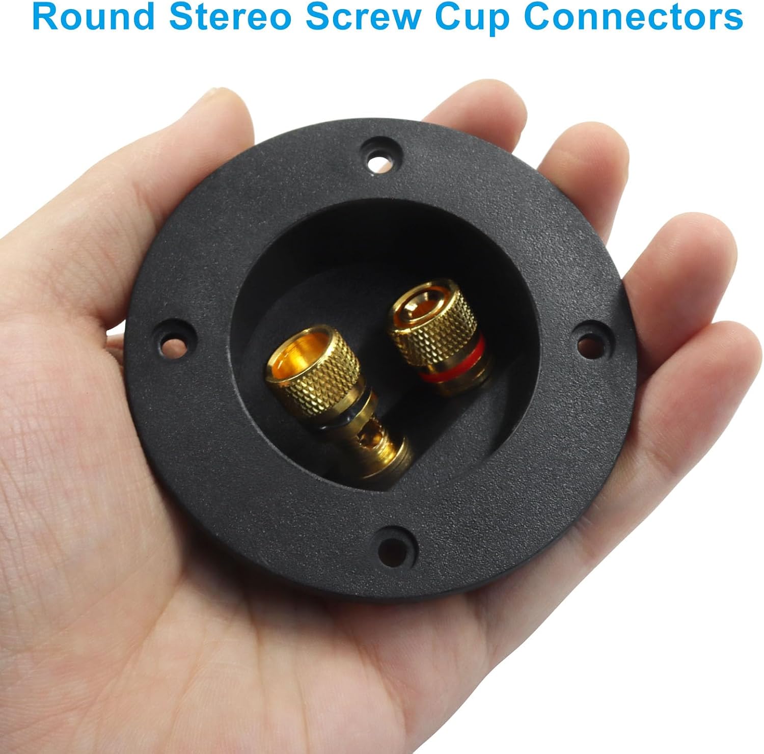Piutouyar 3 Inch 2-Way Speaker Box Terminal Cup, Round Gold Plate Push Spring Loaded Jacks Terminal Plates, Double Binding Post Stereo Screw Cup Connectors with Mounting Screws