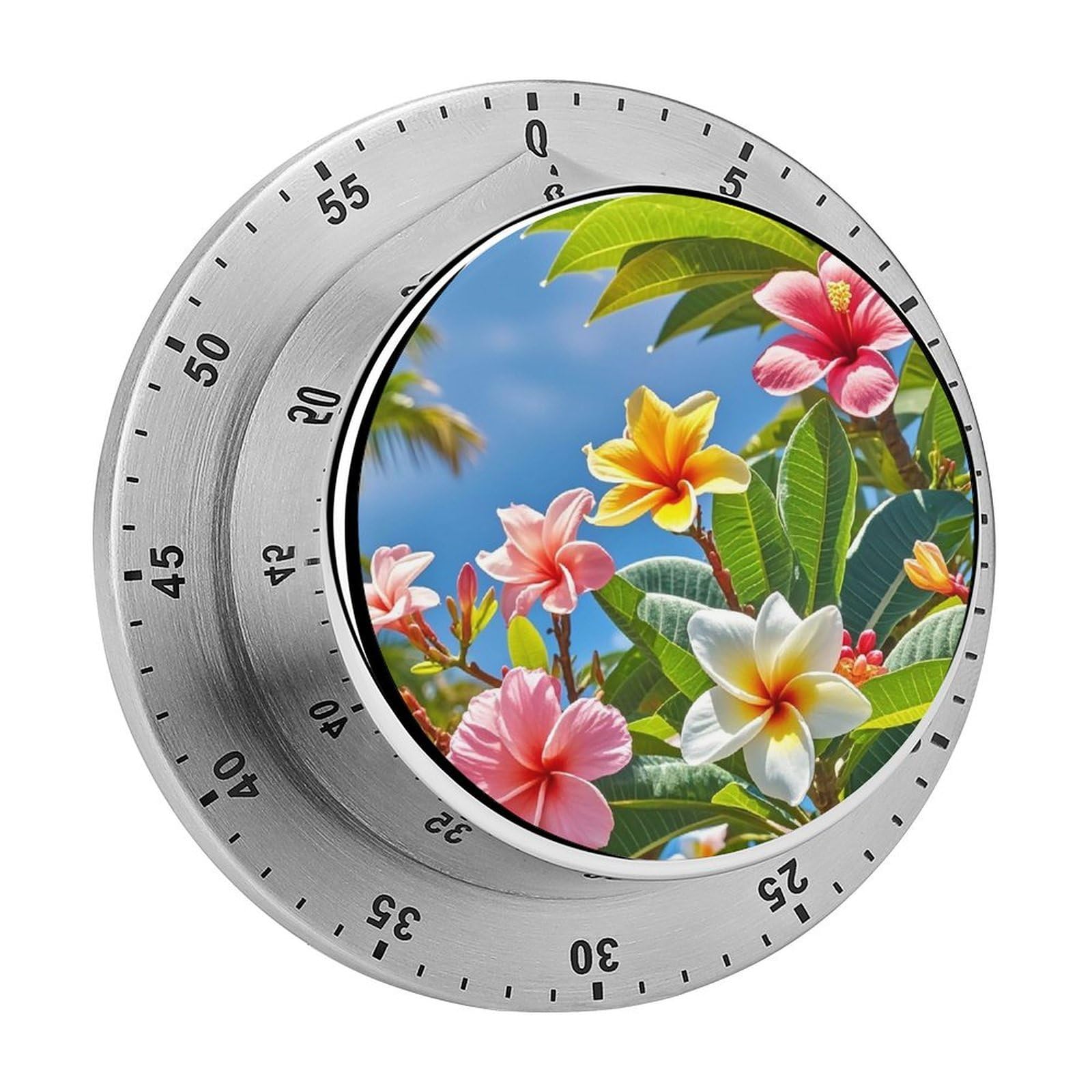 Hawaii Flowers Fashion Visual Timers Wind Up 60 Minutes Desk Stainless Steel Magnetic Timer Countdown Clock No Batteries Loud Alarm for Kitchen Chef Cooking