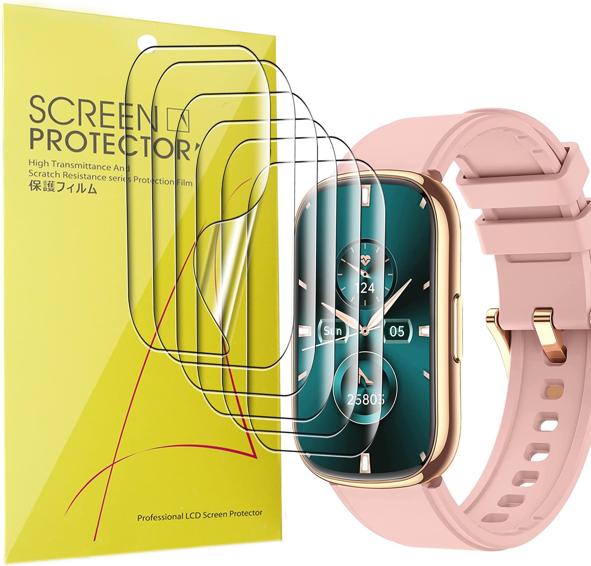 Lamshaw Compatible for KALINCO Fitness Tracker Screen Protector, [6 Pack] Full Coverage TPU Clear Film Compatible for KALINCO P76 1.47 Inches Slim Fitness Tracker (6 PACK)