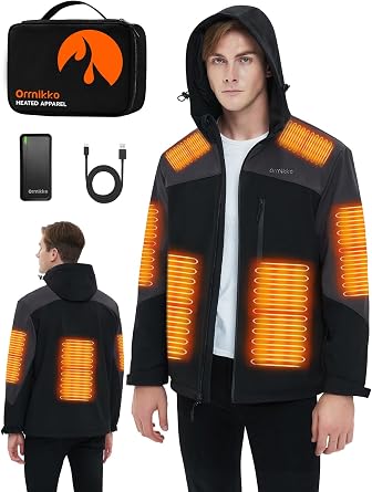 Heated Jacket for Men with Battery Pack 20000mAh - Waterproof Electric Heated Jacket with Hood Winter Outdoor Work