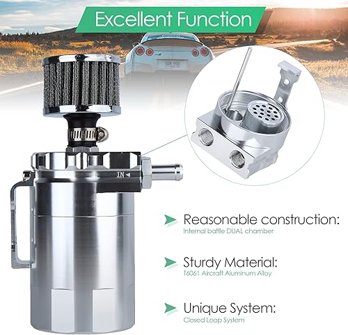 Miniatura 4 de Kit universal de captura de aceite para coche, tanque de depósito automotriz desconcertado polaco de 10.1 fl oz con respiradero de aluminio compacto