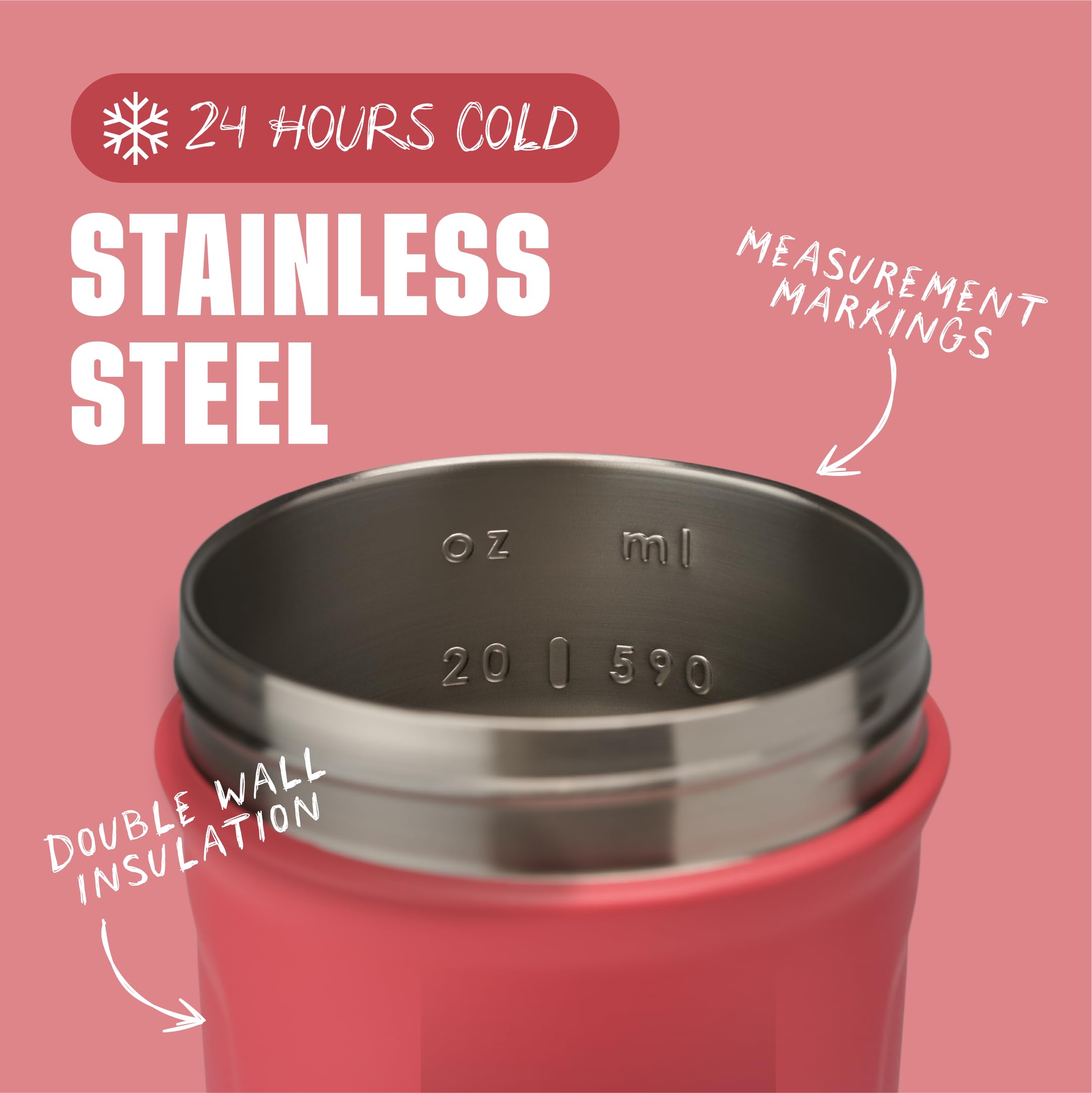BlenderBottle Strada Shaker Cup - Borraccia isolata in acciaio inox con frusta, 680 g, colore: Rosa