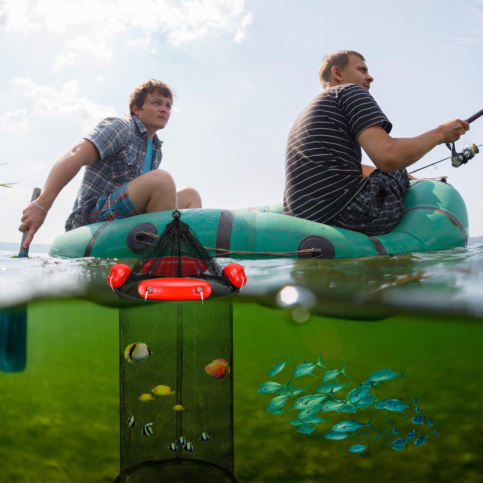 Cesta de pesca flotante plegable grande para peces, cesta de pesca flotante, cubo de red para almacenamiento de cebo, jaula para mantener camarones de pececillos