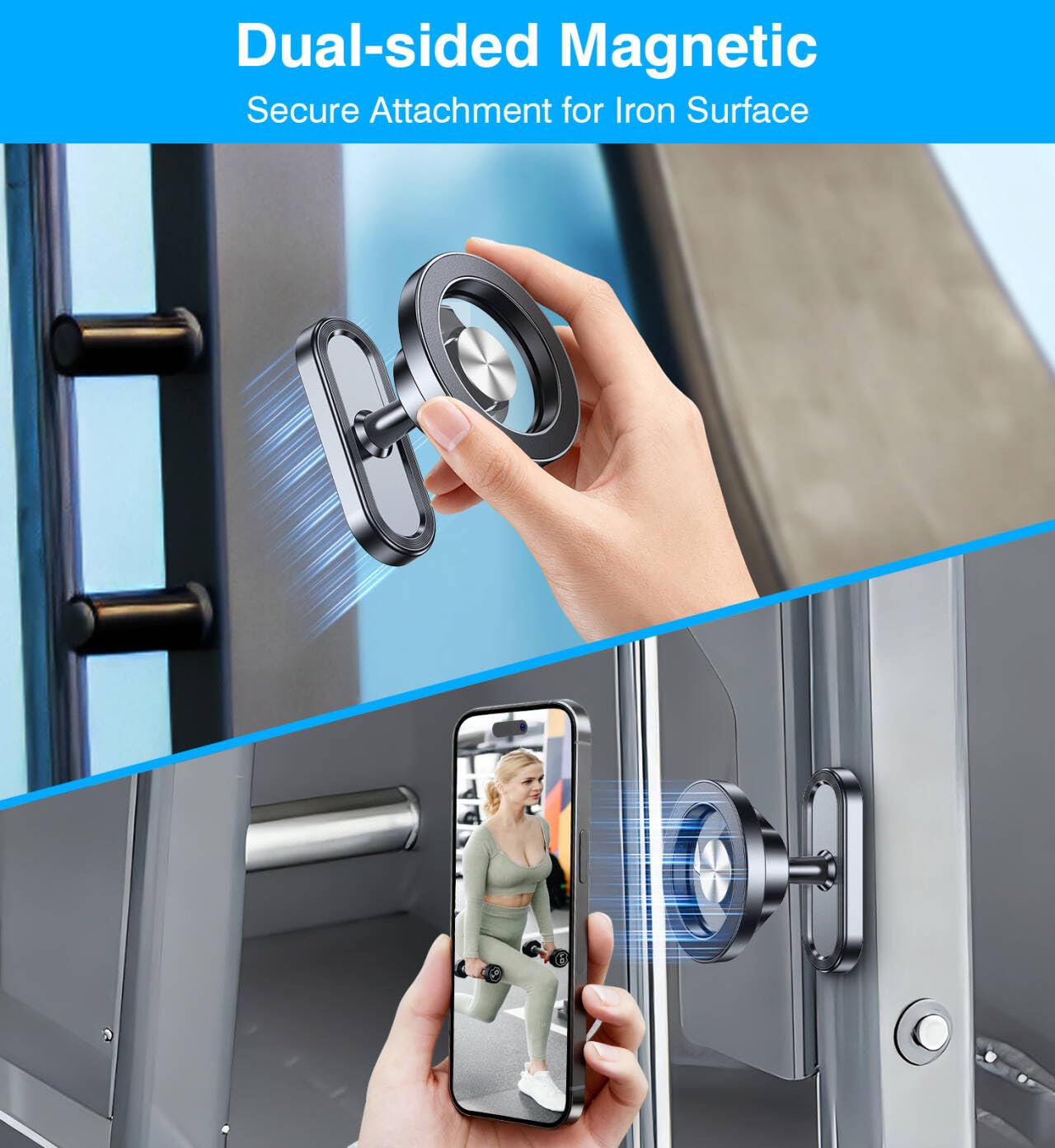 Coolpow Handyhalterung Magnet Für Fitnessstudio【starker Magnet】 mag-Safe Handyhalterung Fitness, 360 Einstellbar Tragbarer Handyhalterung Golf Ckompatibel Mit 4.7-7" Smartphones, Fitnesszubehör