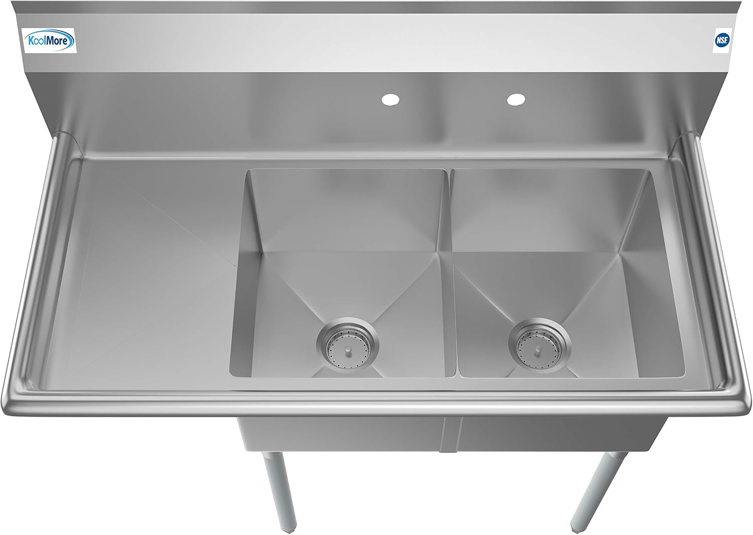 KoolMore 2 Compartment Stainless Steel NSF Commercial Kitchen Prep & Utility Sink with Drainboard - Bowl Size 14" x 16" x 11"