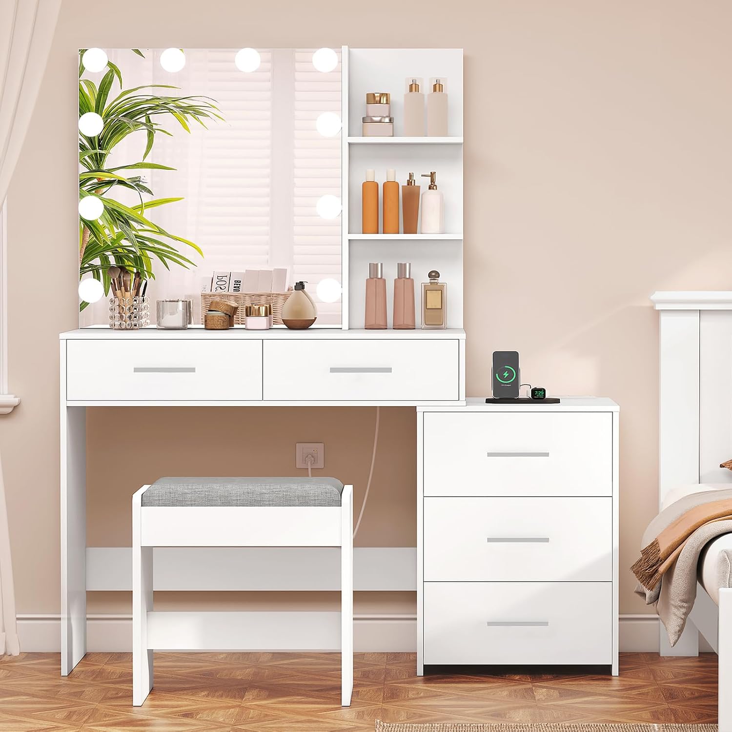 Amazon.com: usikey Large Vanity Desk with Mirror & 10 LED Lights ...