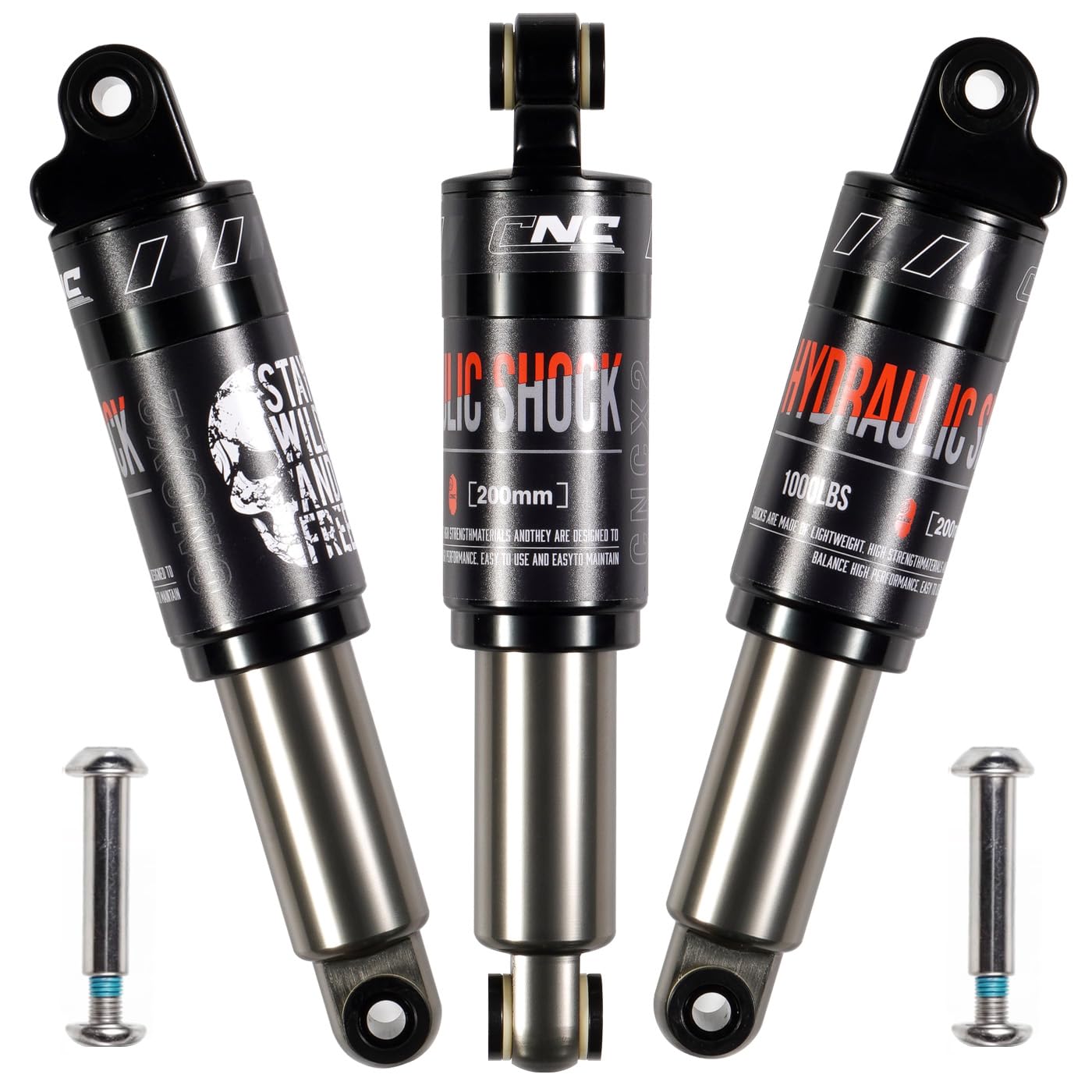 CNCLOL Mountain Bike Rear Shock 120mm/125mm/150mm/165mm/185mm/190mm/200mm, Hydraulic Rear Suspension Absorber, Non-Adjustable Oil Pressure Shock for MTB, Bicycle, DH, E-Bike 200x1000lbs