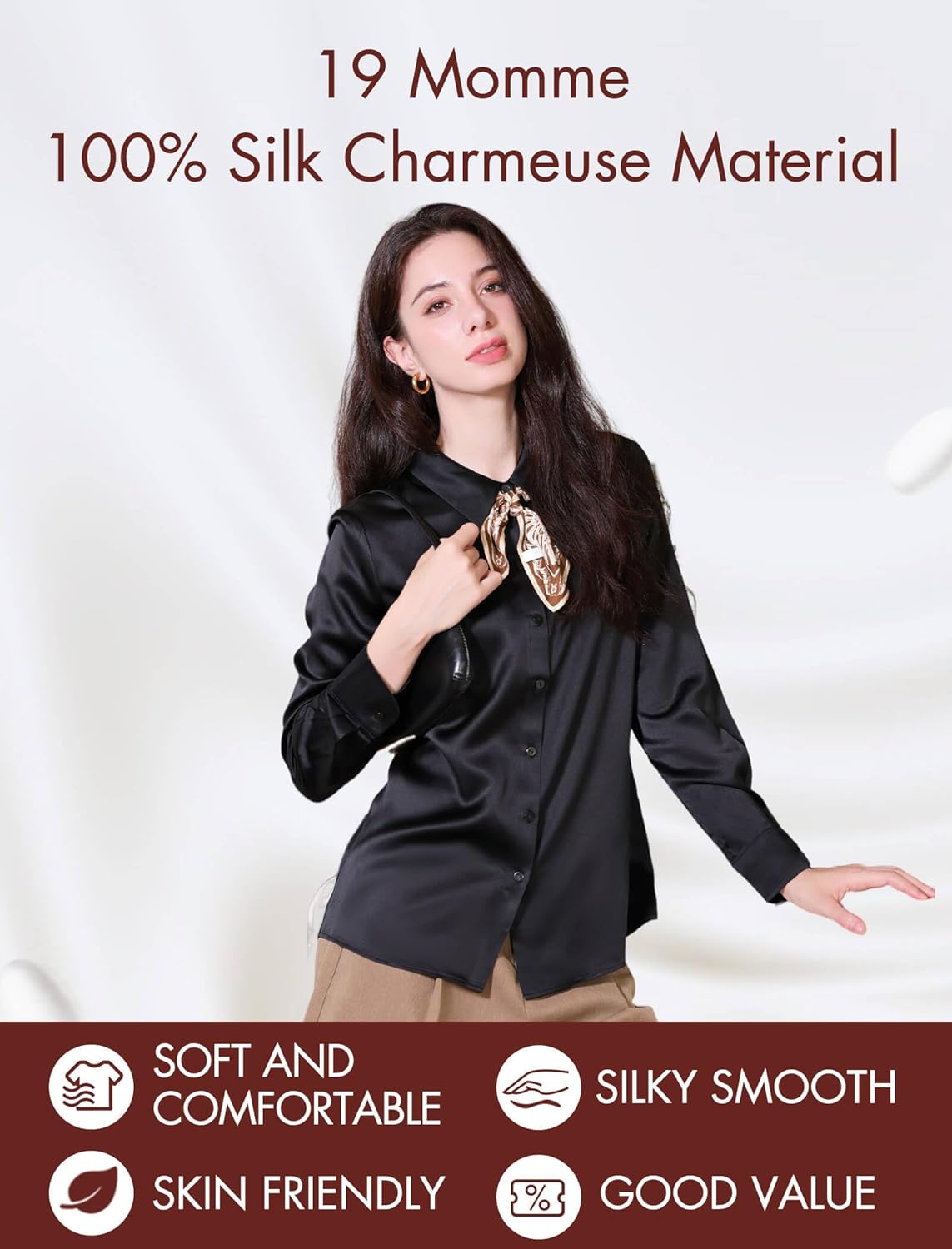 COLD POSH Silk Blouses for Women Elegant Tops Summer Spring Shirts Mulberry Silk Button Down Shirt - Image 5
