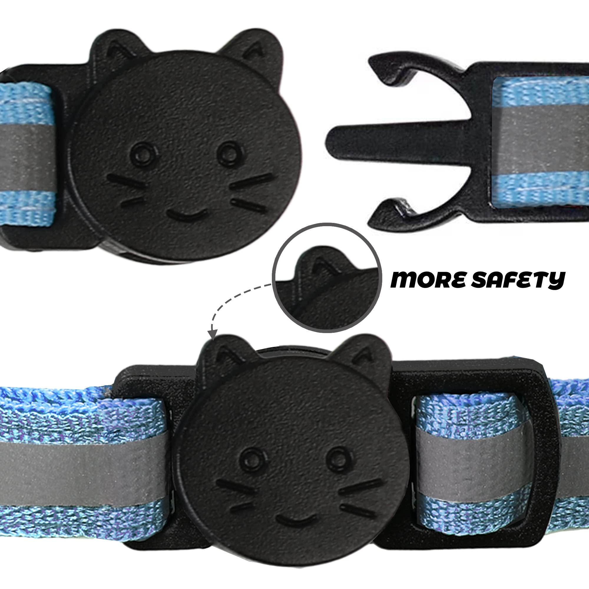 Reflektierendes Katzenhalsband, mit Glöckchen, personalisierbar, verstellbare Sicherheitsschnalle, Halsband für Männer, Katzen, Mädchen und Jungen, Himmelblau, 2 Stück