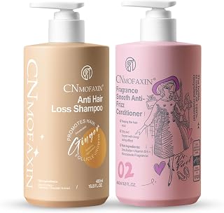 Anti Hair Loss Shampoo and Anti Frizz Conditioner 480ml Each, Nourishing Hair Growth Ginger Shampoo with Castor and Rose Oil and Moisturising Smooth Hair Conditioner