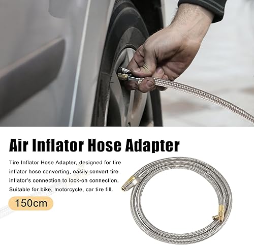 Miniatura 2 de X AUTOHAUX Flexible acero inoxidable 59.1 in 59" válvula de neumático conectar tubería de aire Chuck inflador compresor bomba manguera de extensión