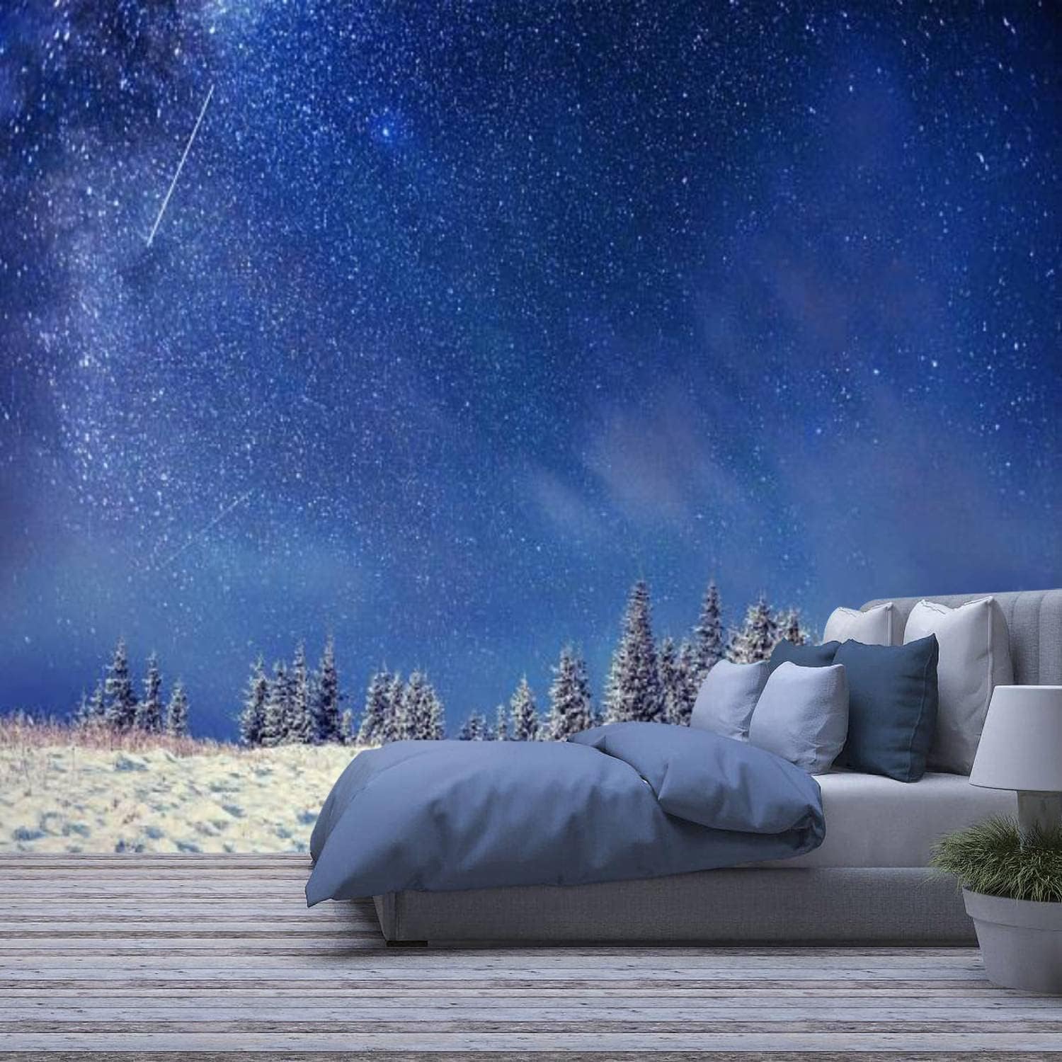 Papier peint photo autocollant paysage de nuit stickers muraux 3D salon