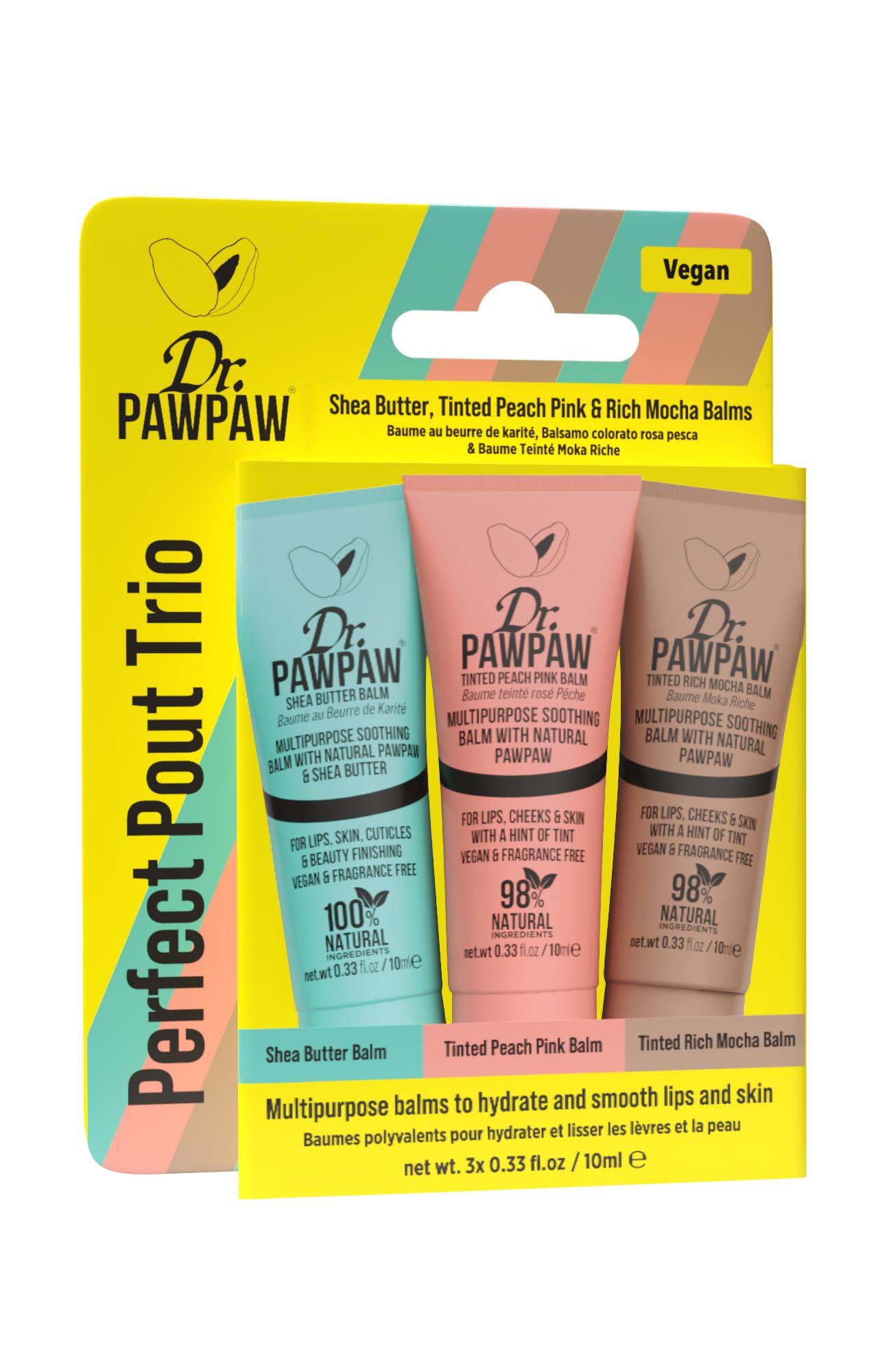 Dr.PAWPAW Perfect Pout Trio 3 x 10ml, Fragrance Free Multi Purpose Pawpaw Balms - Image 2