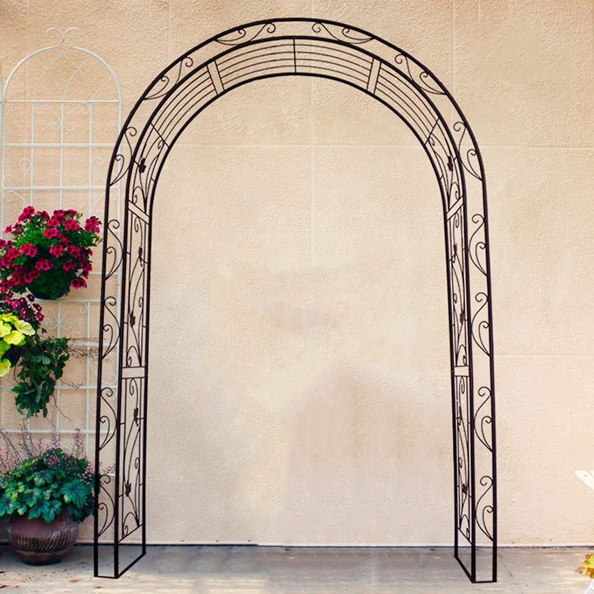 Garden Arches Curved Metal Durable Iron Trellis Plants Stand Use Garden for Various Climbing Plant Roses Vines Outdoor Garden Lawn Backyard Patio Black