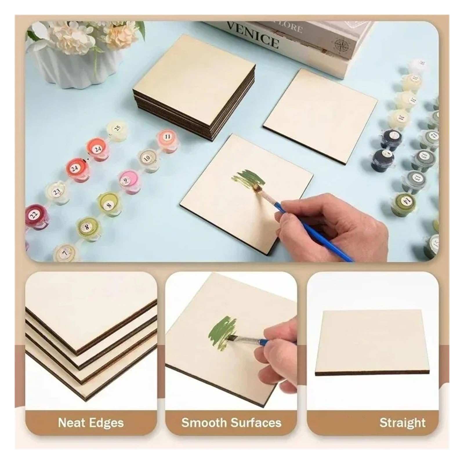 Sin Terminar Tablero Madera Rodajas cuadradas de madera sin tratar 1 a 30 cm, piezas for manualidades, pintura, decoración del hogar y proyectos artísticos(10pcs 30cm)