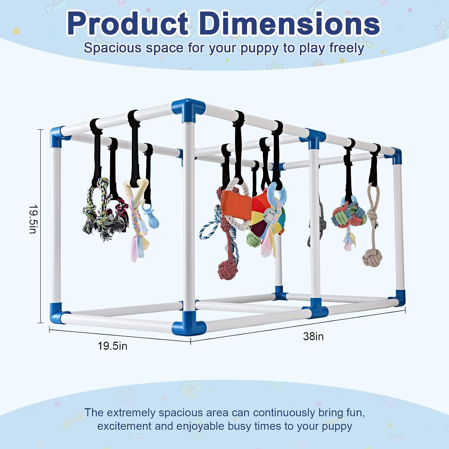 Puppy Play Gym for Small Dogs, Indoor Teething Station with 14 Toys | PVC Frame with Adjustable Hanging Straps for Apartment Living, Boredom Relief & Safe Chewing (0-6 Months)