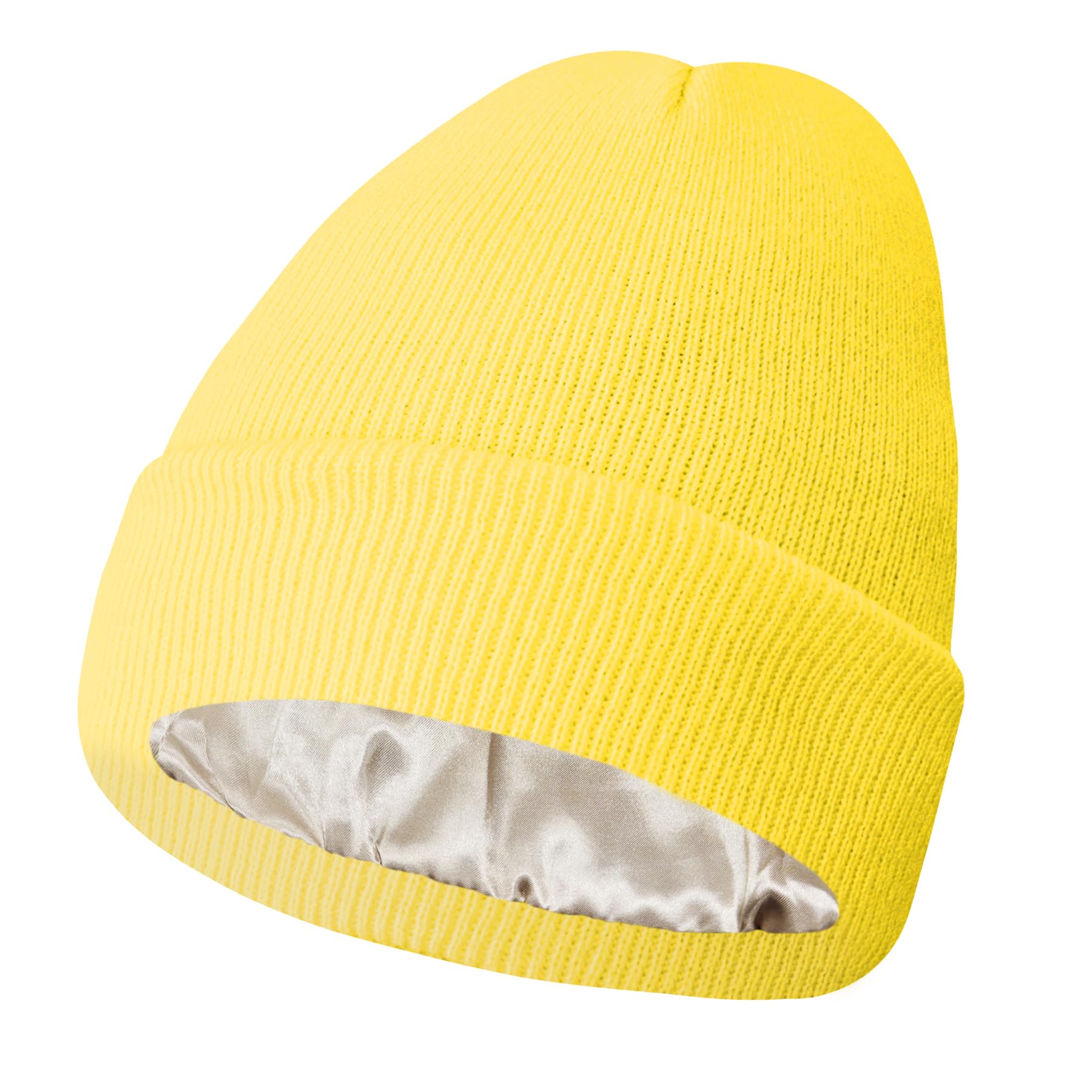 PFFY Satin Lined Knit Cuffed Beanie Hat Silk Lining Slouchy Warm Hats Winter Beanies Gift for Women Men