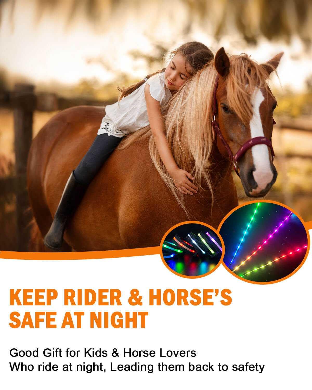 Lot de 5 colliers de poitrine LED et bande de jambe de cheval à LED, 7 couleurs en 1, harnais LED rechargeable par USB et sangle de jambe – Visibilité et sécurité accrues pour l'équitation de nuit