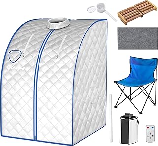 RELAX4LIFE 3 L Mini Dampfsauna, Heimsauna mit Fernbedienung, 9-stufiger Timer bis 90 Min/Temperatur flexibel einsetzbar bis 64 °C, Mini-Sauna 1000 W Verdampfer, Saunakabine mit Zubehör (Silber)