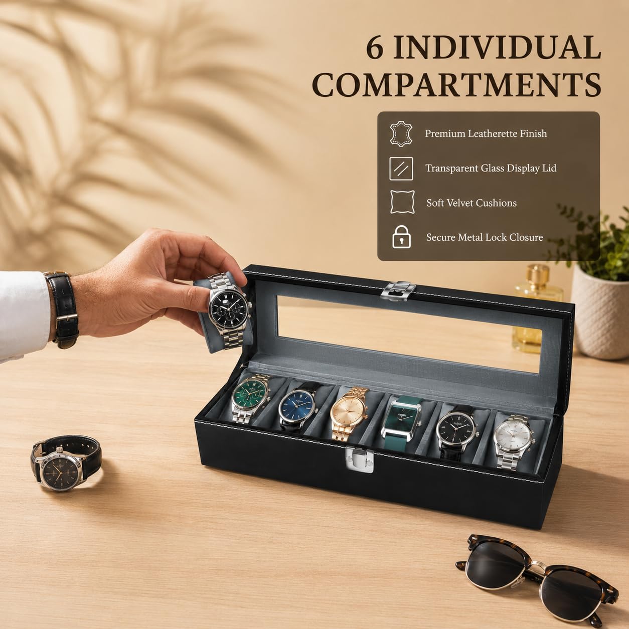 Matrix Accessorize Leather Watch Box Organizer for Men & Women, 6