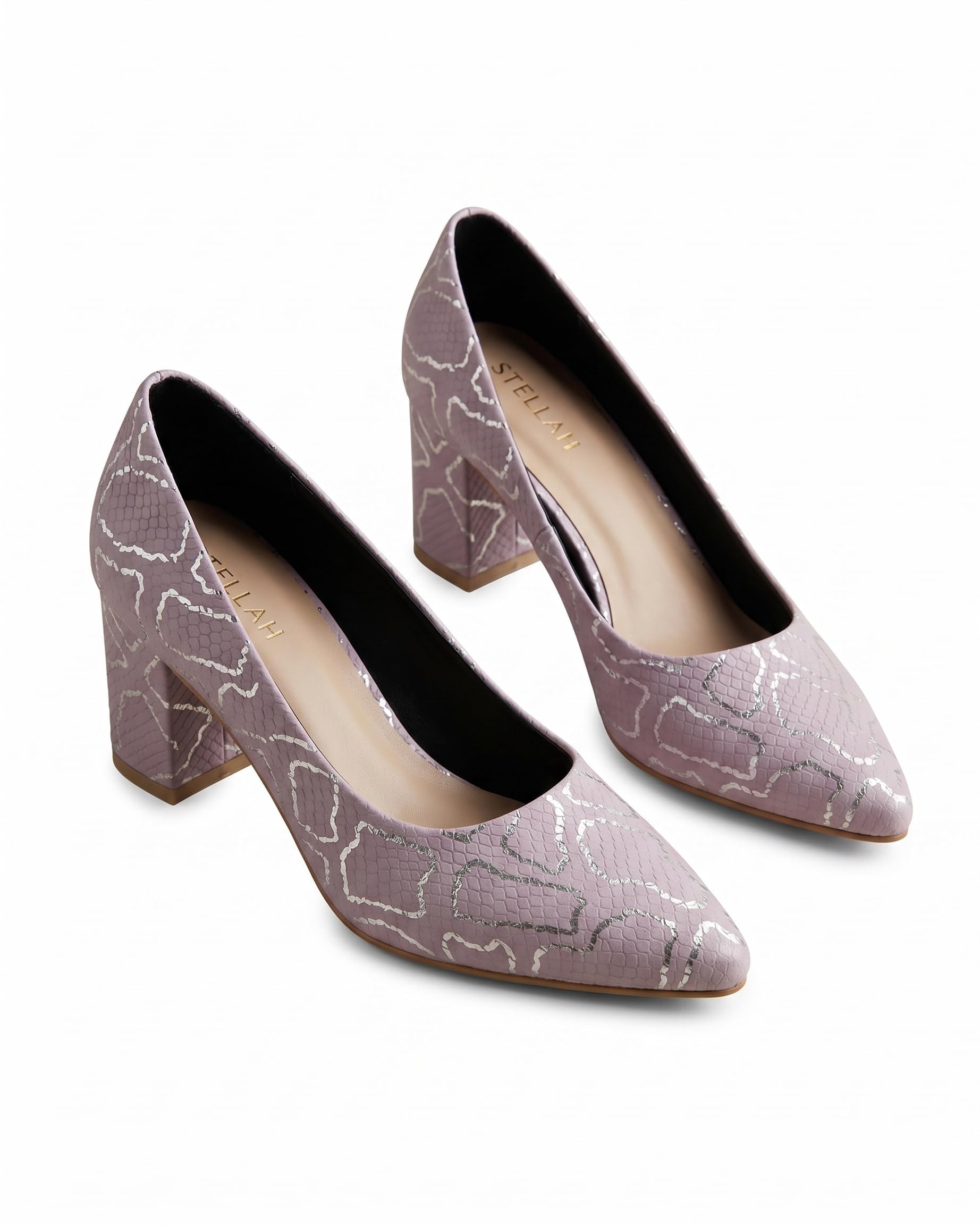 Women’s Pink Printed Block Heel Pumps | Stylish Closed Toe Heels | Trendy Patterned Formal Slip-On Heels for Women-image-37