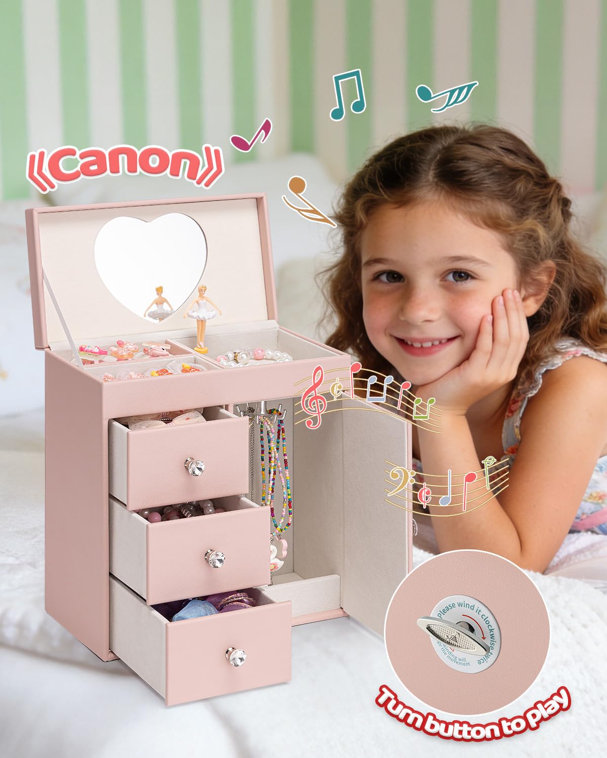 Caja de música para niñas con bailarina, joyero musical 4 capas