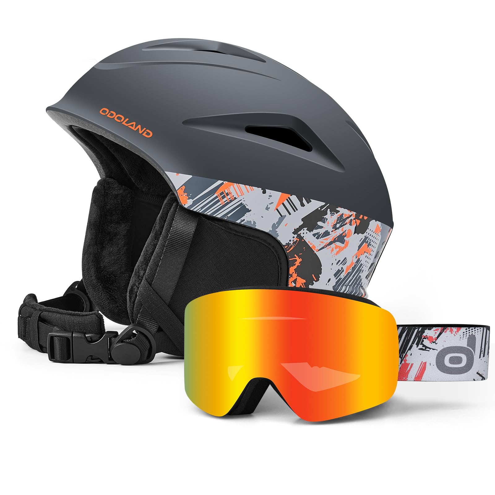 Odoland Kask narciarski i gogle narciarskie, zestaw kask snowboardowy z goglami snowboardowymi dla kobiet i mężczyzn i młodzieży, gogle narciarskie UV 400, ochrona przed wiatrem, okulary snowboardowe
