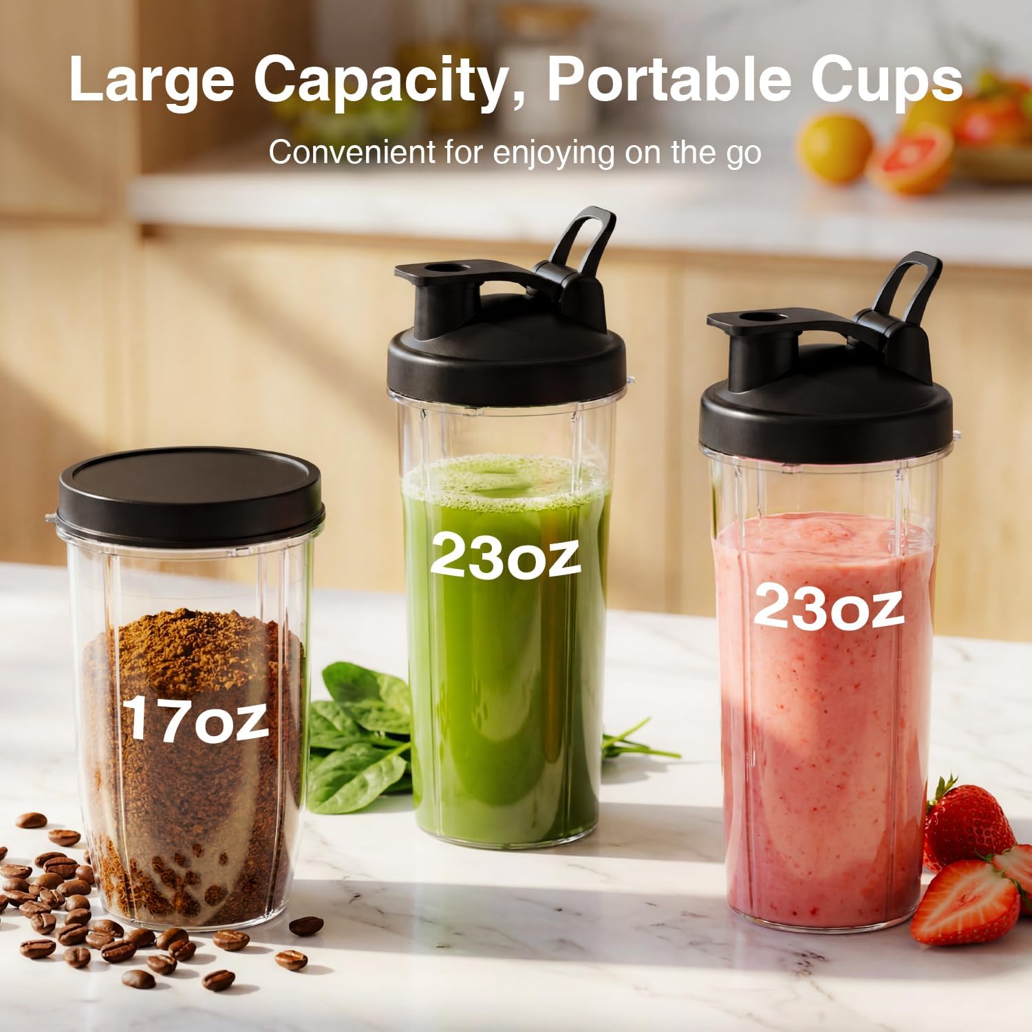 KOIOS Licuadora de batidos de 900 W, licuadora personal para batidos y batidos con 2 botellas batidoras portátiles sin BPA y tapas para llevar, batidora de una sola porción para jugos, comida de bebé