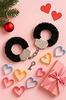 Vista 6 de Esposas de felpa con llaves, esposas de juguete, accesorios para disfraz de escenario (negro, 1)