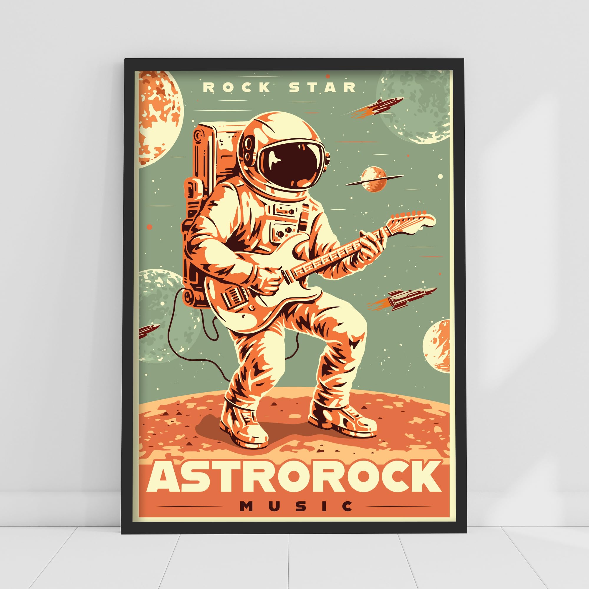 Themed Black Space Wall Print - Rock Star Astrorock Music Poster Wall Art (21Cm X 29.7Cm - A4)