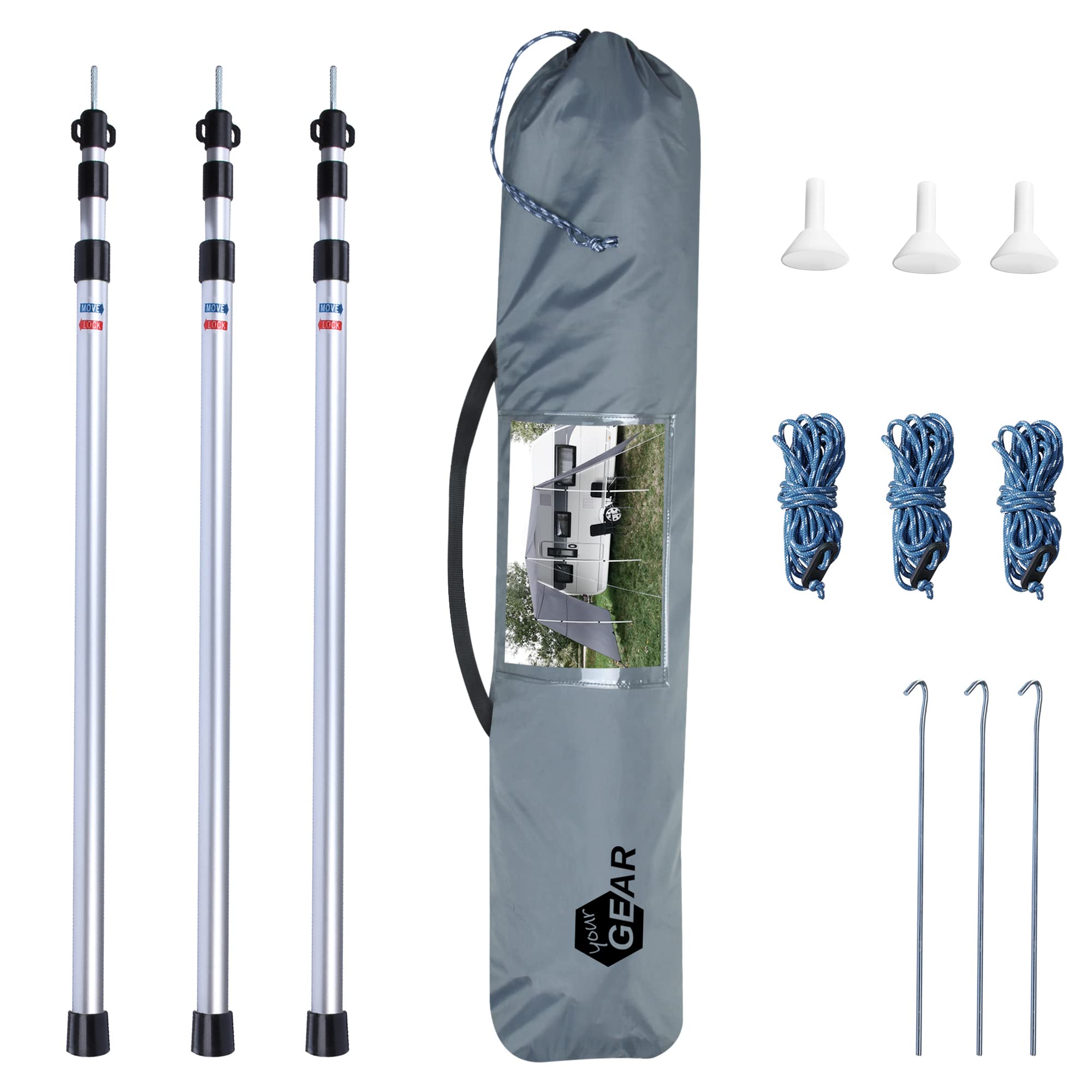 Gear Teramo Bâche pour caravane - 3 tailles - 250/300/400x240 cm - Protection solaire UPF 50+ - Camping-car - 5000 mm - Parois latérales - Barres de
