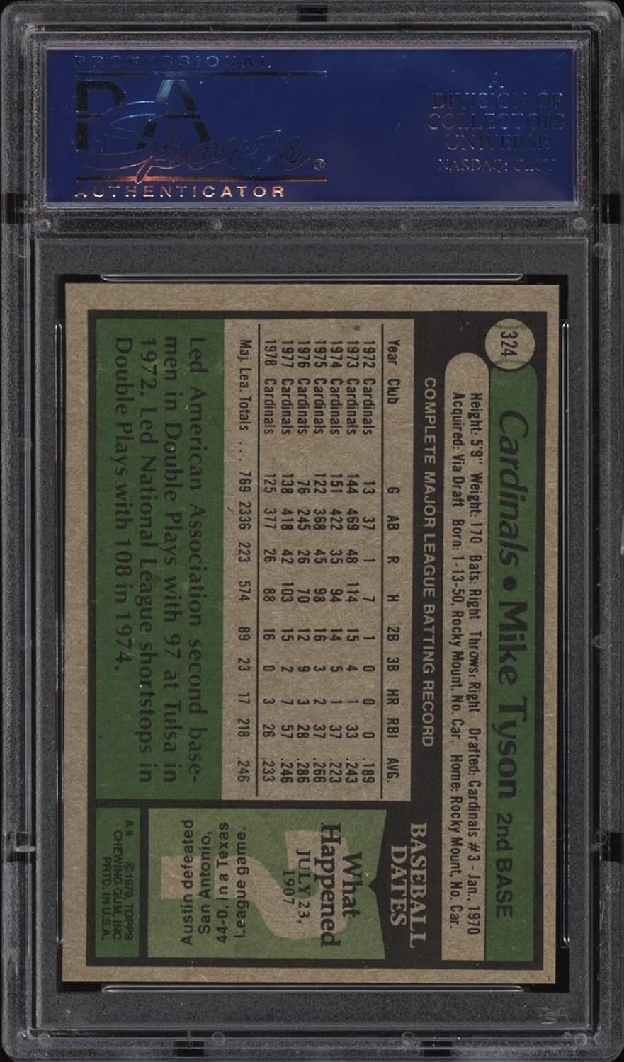 1979 Topps #324 Mike Tyson - Cardinals - PSA 10-14746404 - Baseball Card - Boxing Cards