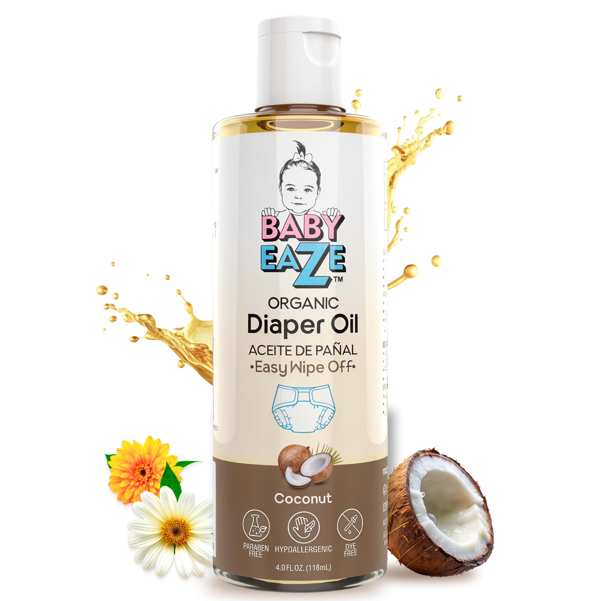 Organic Baby Diaper Oil - Gentle, Mess-Free Alternative to Rash Creams & Sprays, Hands-Free Use, Natural Coconut