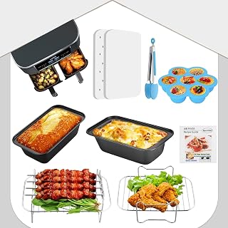 Air Fryer Accessories for Ninja, HOMGEN Air Fryer Accessory Fits for 8L-9.5L Ninja Dual Air Fryer AF300UK AF400/451UK or Larger Dual Air Fryers with Cake Pan Grilling Rack,100Pcs Air Fryer Liner etc