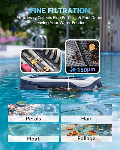 Miniatura 5 de Robot desnatador eléctrico automático de piscina 24/7 con soporte de aplicación, limpiador de superficie flotante para piscina sobre el suelo
