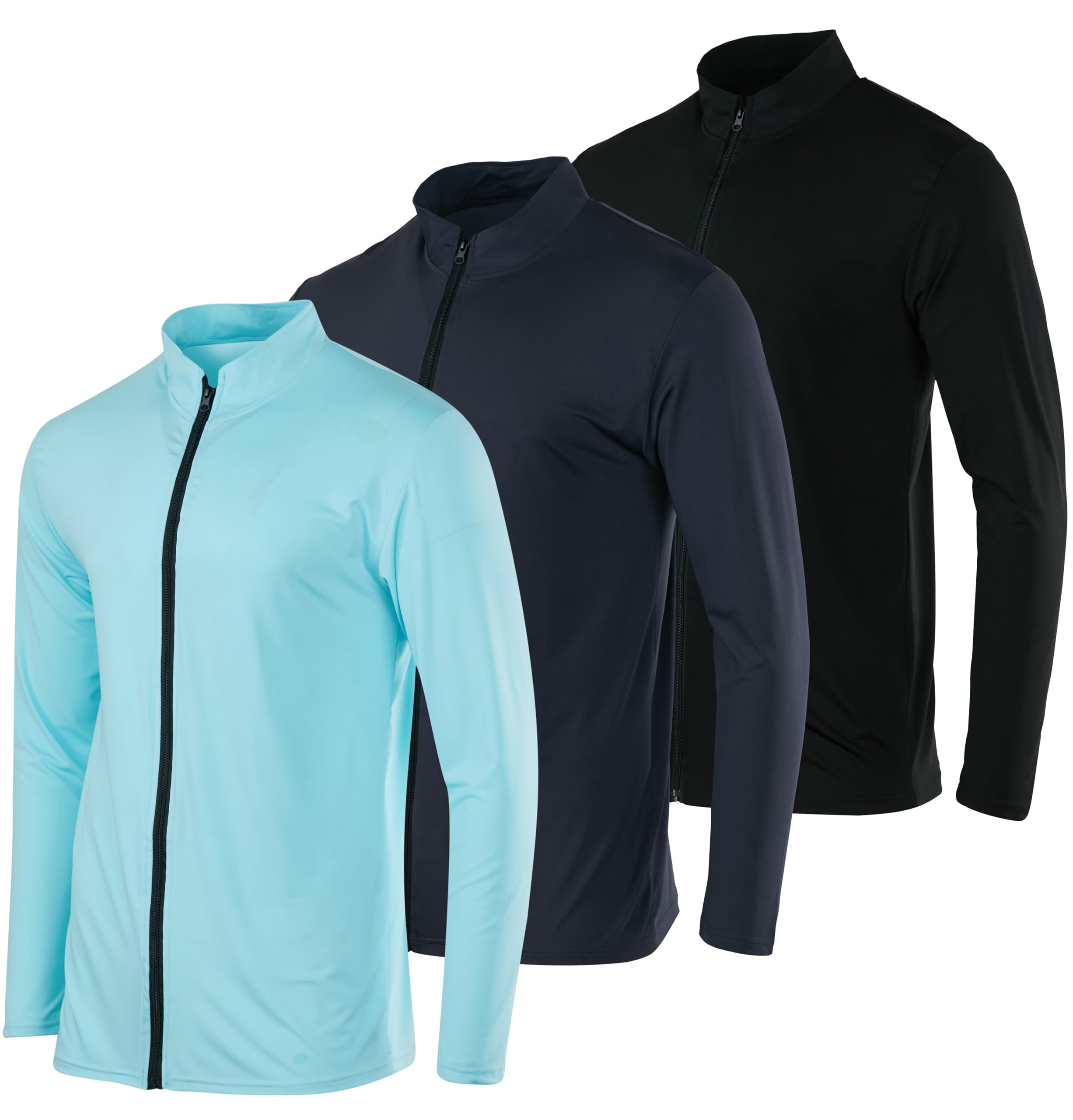 Real Essentials 3 Pack: Mens Dry-Fit Long Sleeve Full Zip Hoodie & Jacket- Athletic Running Jacket (Available in Big & Tall)